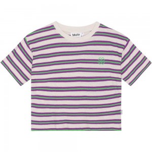 Molo Reinette T Shirts Tops Flicka Purple Green Stripe | SE0000531