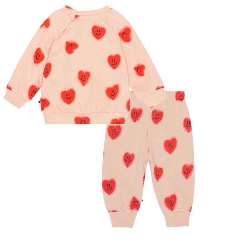 Molo Disc Set Sweatshirts Cardigans Flicka Red Hearts | SE0001408