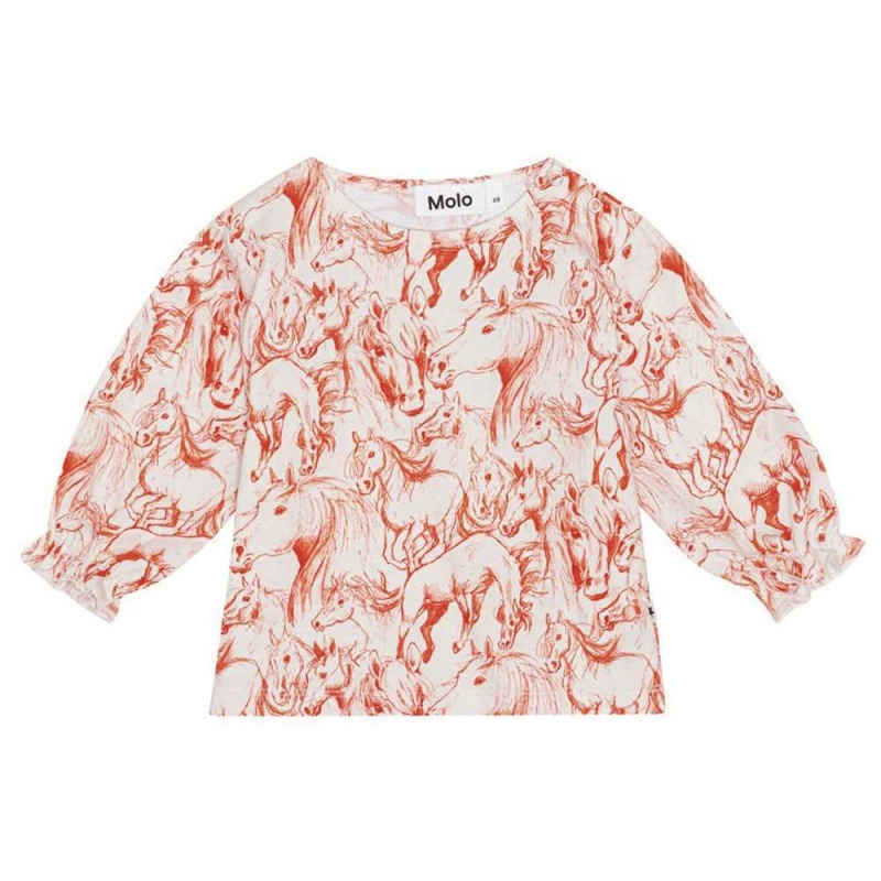 Molo Elina T Shirts Tops Flicka Red Horses | SE0001448