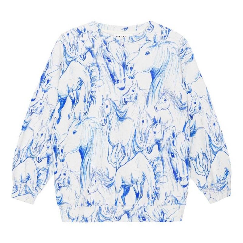 Molo Monti Sweatshirts Cardigans Flicka Blue Horses | SE0000480