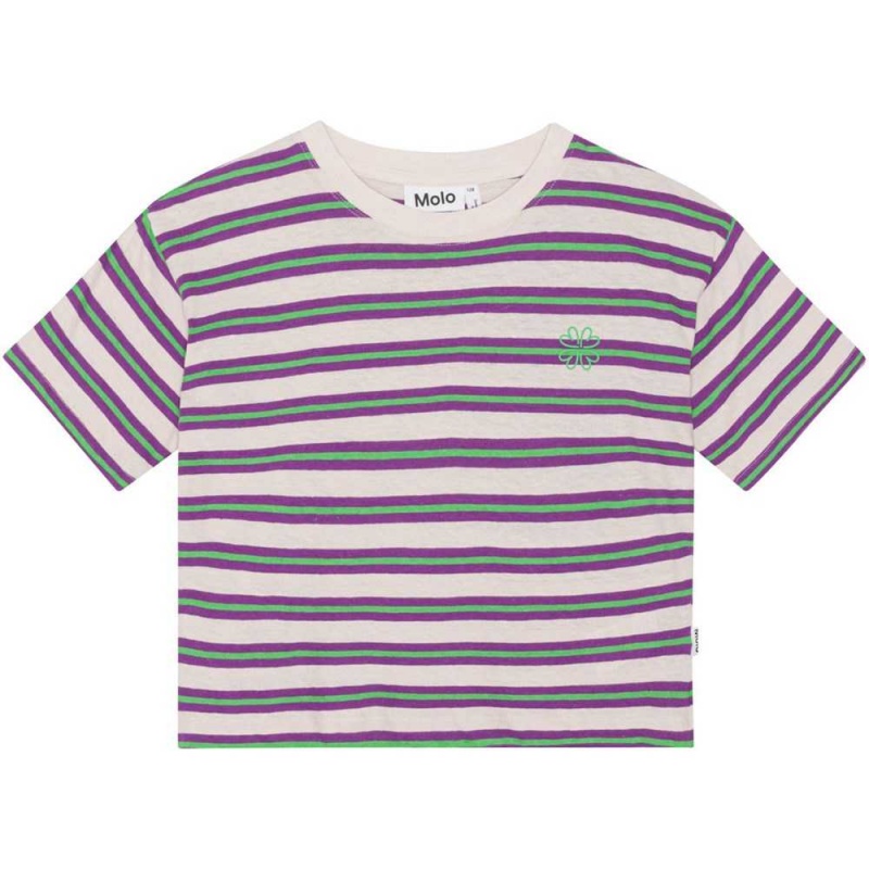 Molo Reinette T Shirts Tops Flicka Purple Green Stripe | SE0000531